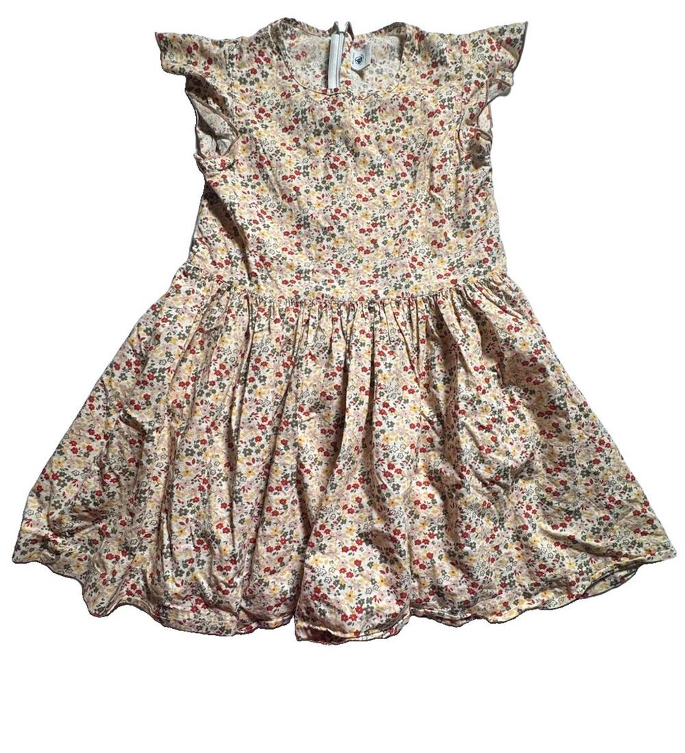 Petit Bateau Girls Size 8 128cm Floral Cotton Dress Flutter Sleeve